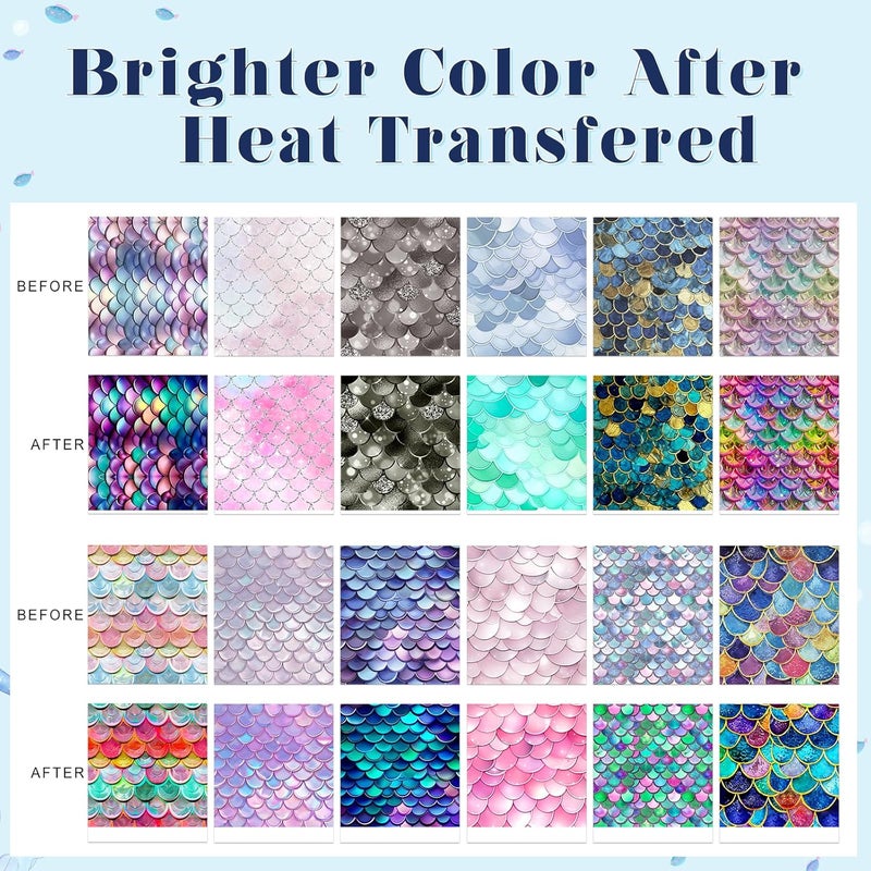 HTVSTD Fish Scale Sublimation Ink Transfer Sheets 12 Sheets 12'' x 10'' Mermaid Scale Bright Rainbow Fish Scale Sublimation Paper Pattern Transfer Sheets for Mugs Tumblers DIY - Image 2